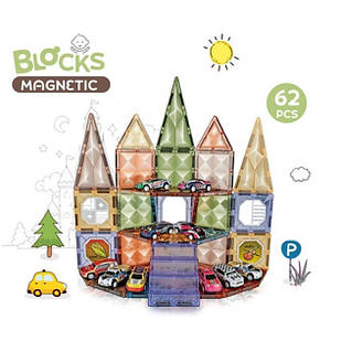 Магнітний конструктор DIY 62 деталі Magnetic Blocks Гараж із машинками динамічний конструктор