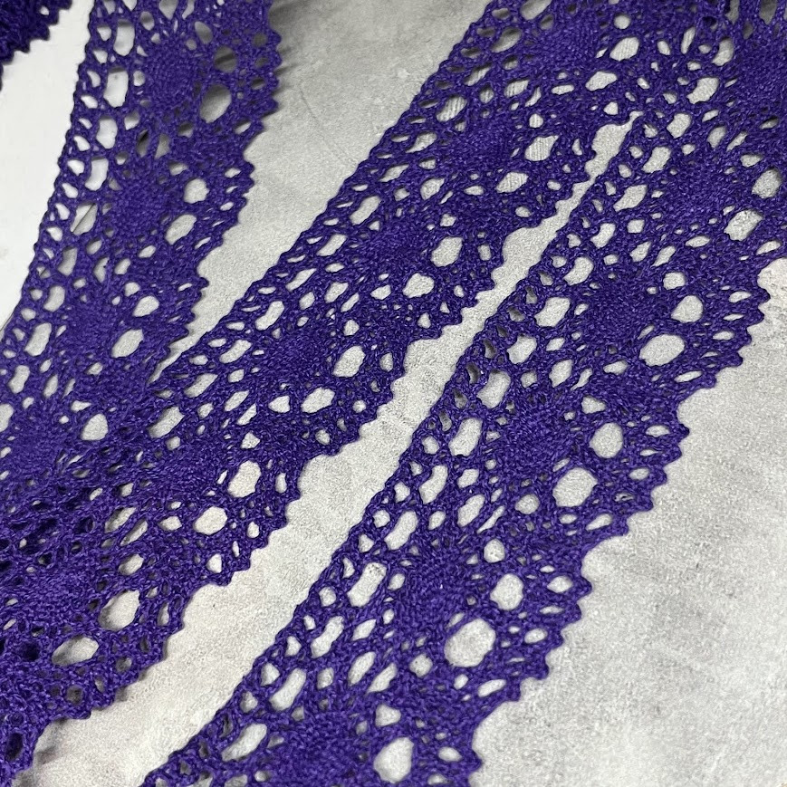 Бавовняне мереживо 4 см, колір фіолетовий, арт 011024, 1 метр, Фіолетовий, фото 1