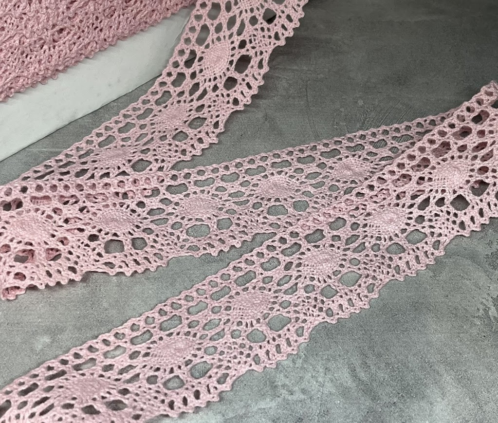 Бавовняне мереживо 4 см, колір-світло-рожевий, арт 011025, 1 метр, Світло-рожевий, фото 1