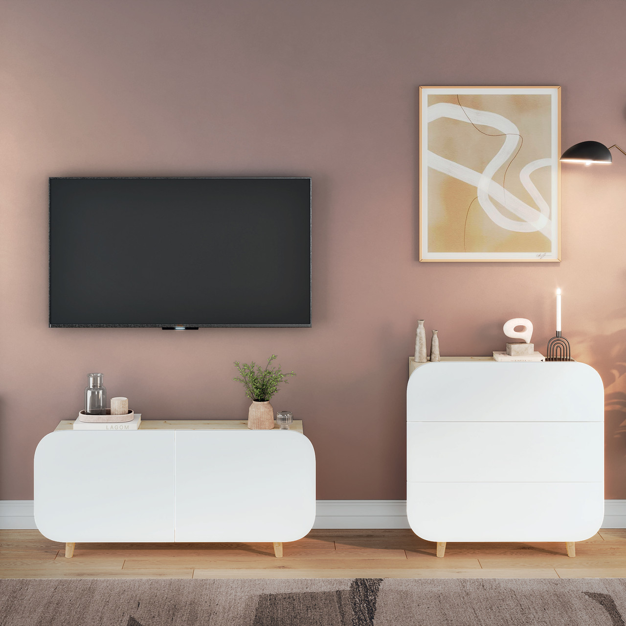 Сучасна модульна маленька стінка під телевізор тв з комодом у вітальню зал 216 см Руна Київський Стандарт, фото 1