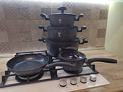 Набір посуду із сковородою та сотейником Top Kitchen TK00098 з гранітним покриттям 9 предметів Чорний