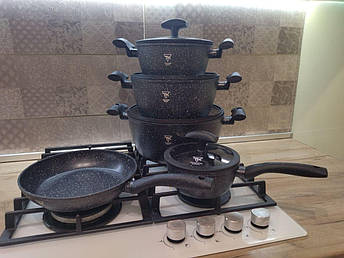 Набір посуду із сковородою та сотейником Top Kitchen TK00098 з гранітним покриттям 9 предметів Чорний, фото 1