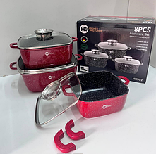 Набор кастрюль Higher Kitchen НК-302 8 пр. Красный