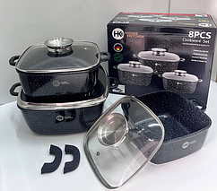 Набір квадратних каструль із гранітним покриттям на 8 предметів Higher Kitchen НК-302 Чорний