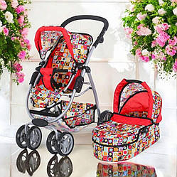 Коляска для ляльки 9662 Melogo червона, висота ручки 82 cm, 2 в 1, класика