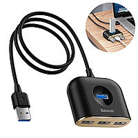 USB-хаб Baseus Square Round USB3.0 to 1*USB3.0 + 3*USB2.0 1m Black (CAHUB-AY01)