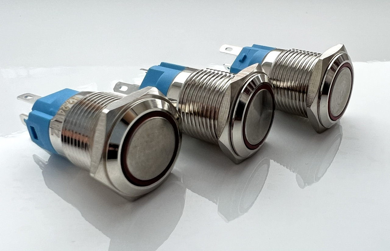 Кнопка антивандальна 19 мм із підсвіткою з фіксацією 9-24В червоний LED 5pin, фото 1