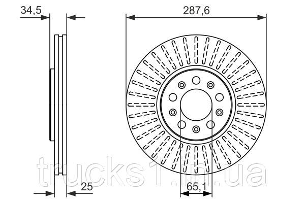 Диск гальмівний (передній) Skoda Fabia 99-/Rapid 13-/Roomster 06-15/VW Golf (288x25)(з покр.)(вент.) 0 986 479, фото 1