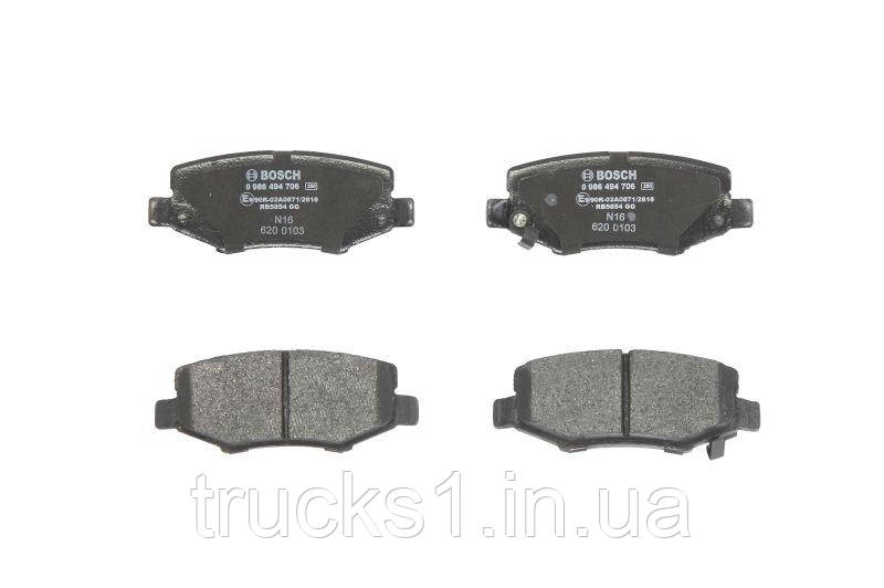 Колодки тормозные (задние) Jeep Cherokee 08-/Compass 06-/Wrangler 07-/Dodge Nitro 06-12 0 986 494 706 (BOSCH), фото 1