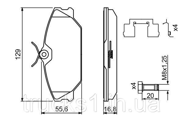 Колодки гальмівні (передні) Renault Clio II 00-/Megane I 96-03 (з прижимною пластиною) 0 986 494 656 (BOSCH), фото 1