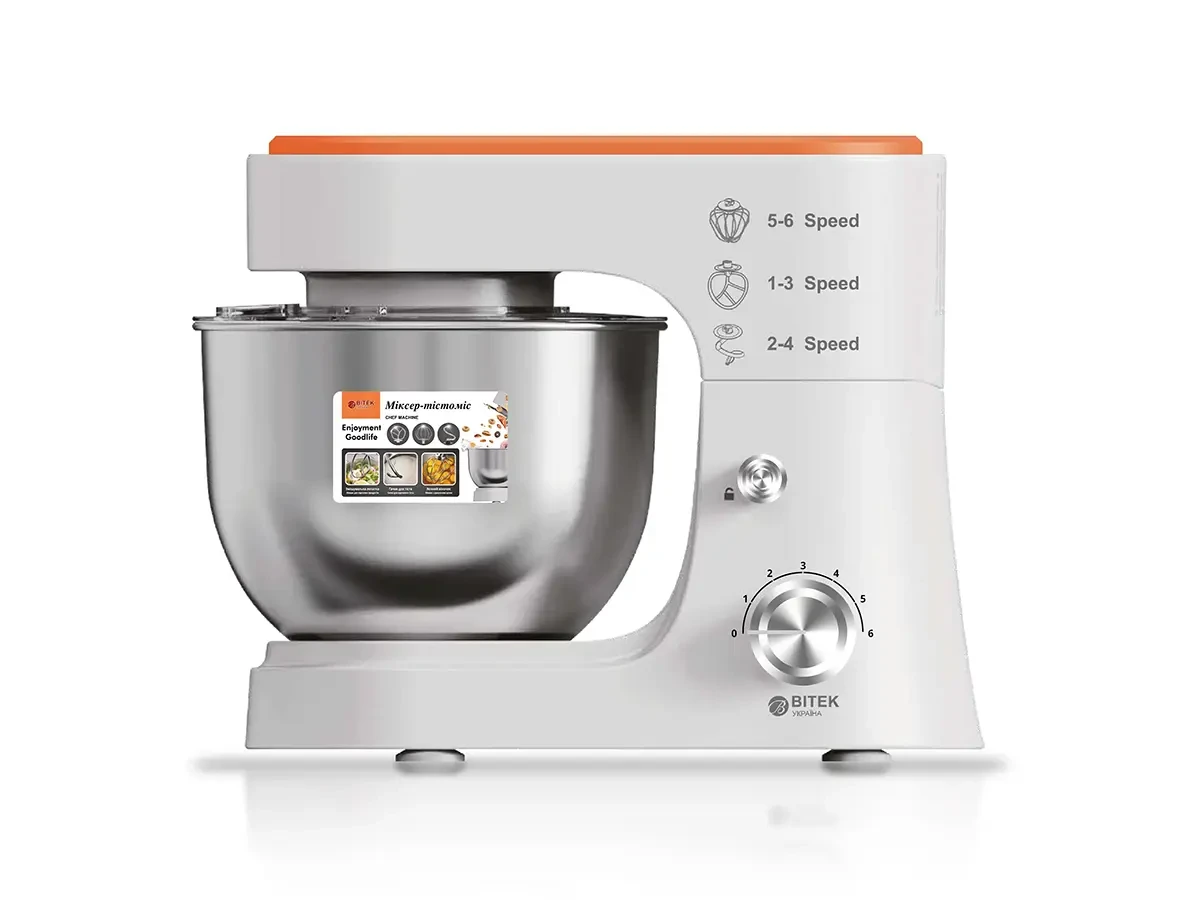 Міксер-тестоміс стаціонарний 3000 Вт 4 л планетарне обертання металева чаша BITEK BT-6611 4 шт 7019, фото 1