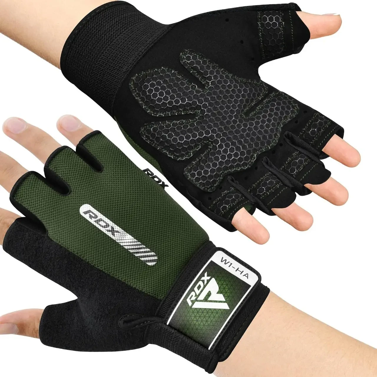 Рукавички для фітнесу RDX W1 Half Army Green M 18-20 см