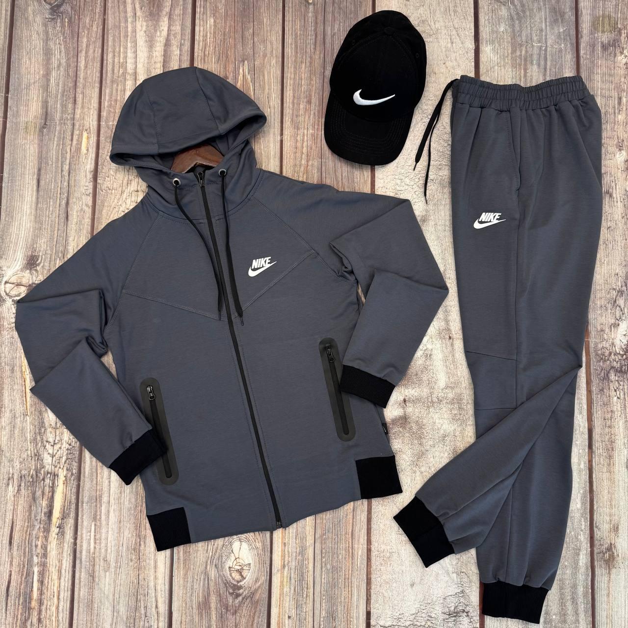 Чоловічий спортивний костюм Nike Tech весняний осінній кофта штани найк теч темно-сірий