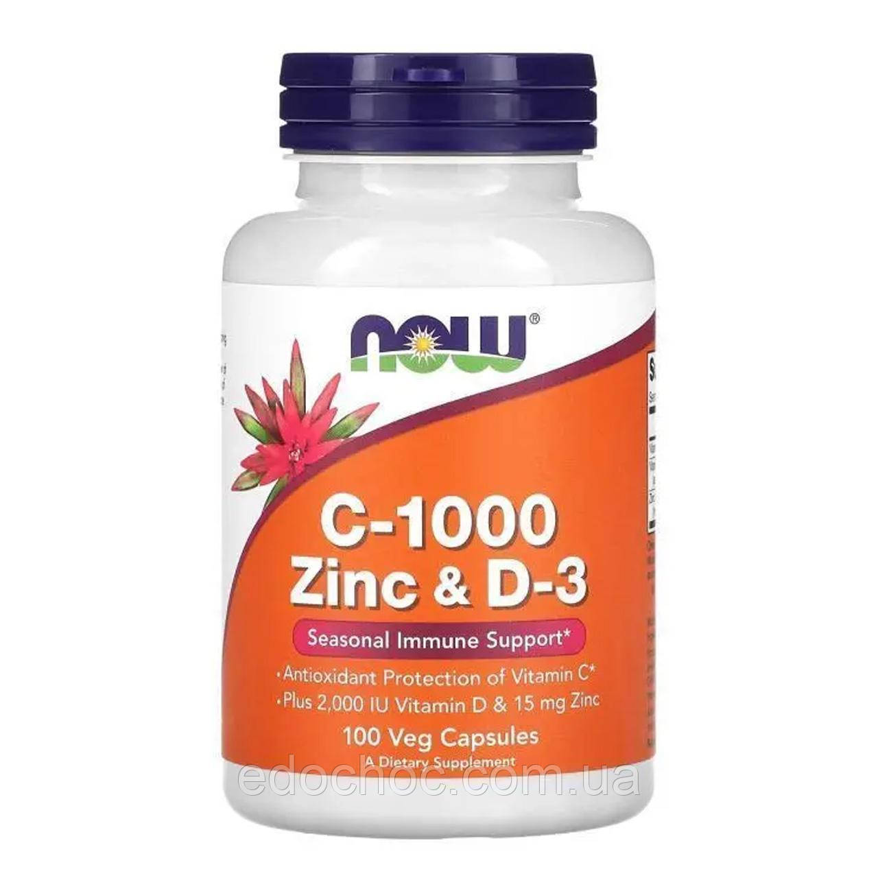 Вітамін С, цинк та вітамін Д-3, Vitamin C-1000 Zinc & D-3, NOW Foods, 100 капсул NOW-00696