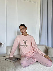 Жіноча тепла піжама з флісу полар персикова, оленятко Рудольф
