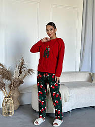 Жіноча піжама тепла з флісу червоно-зелена, Зимова рукавичка