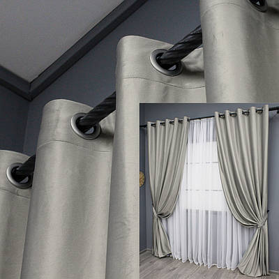 Комплект (2шт. 1,5х2,8м.) штор на люверсах з тканини оксамит (бархат). Колір сатин. Код 1657ш 37-0231