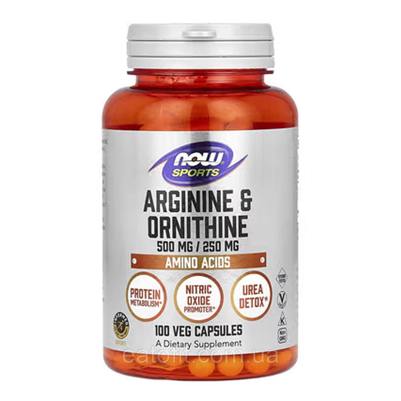 Аргінін та орнітин, Arginine & Ornithine, Now Foods, Sports, 500 мг/250 мг, 100 капсул NOW-00040
