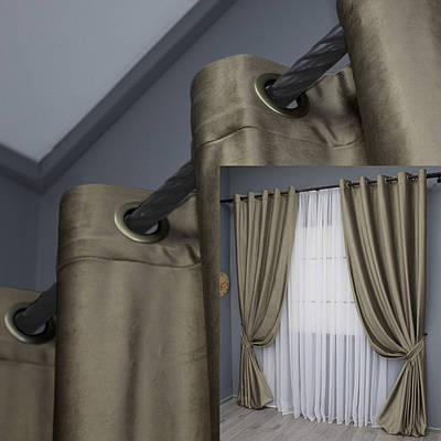 Комплект (2шт. 1,5х2,8м.) штор на люверсах з тканини оксамит (бархат). Колір капучино. Код 1656ш 37-0232