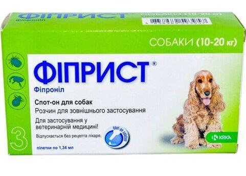 Фіприст Спот-Он краплі від бліх та кліщів для собак вагою від 10 до 20 кг, 3 піпетки х 1,34 мл
