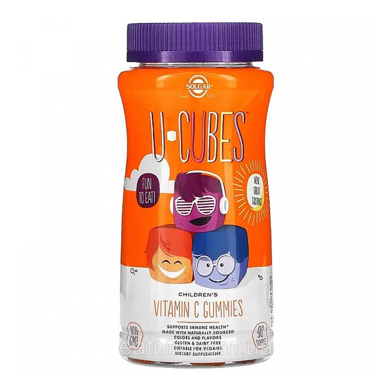 Вітамін С (Children's Vitamin C U-Cubes) 90 жувальних цукерок зі смаком апельсина та полуниці SOL-59598, фото 1
