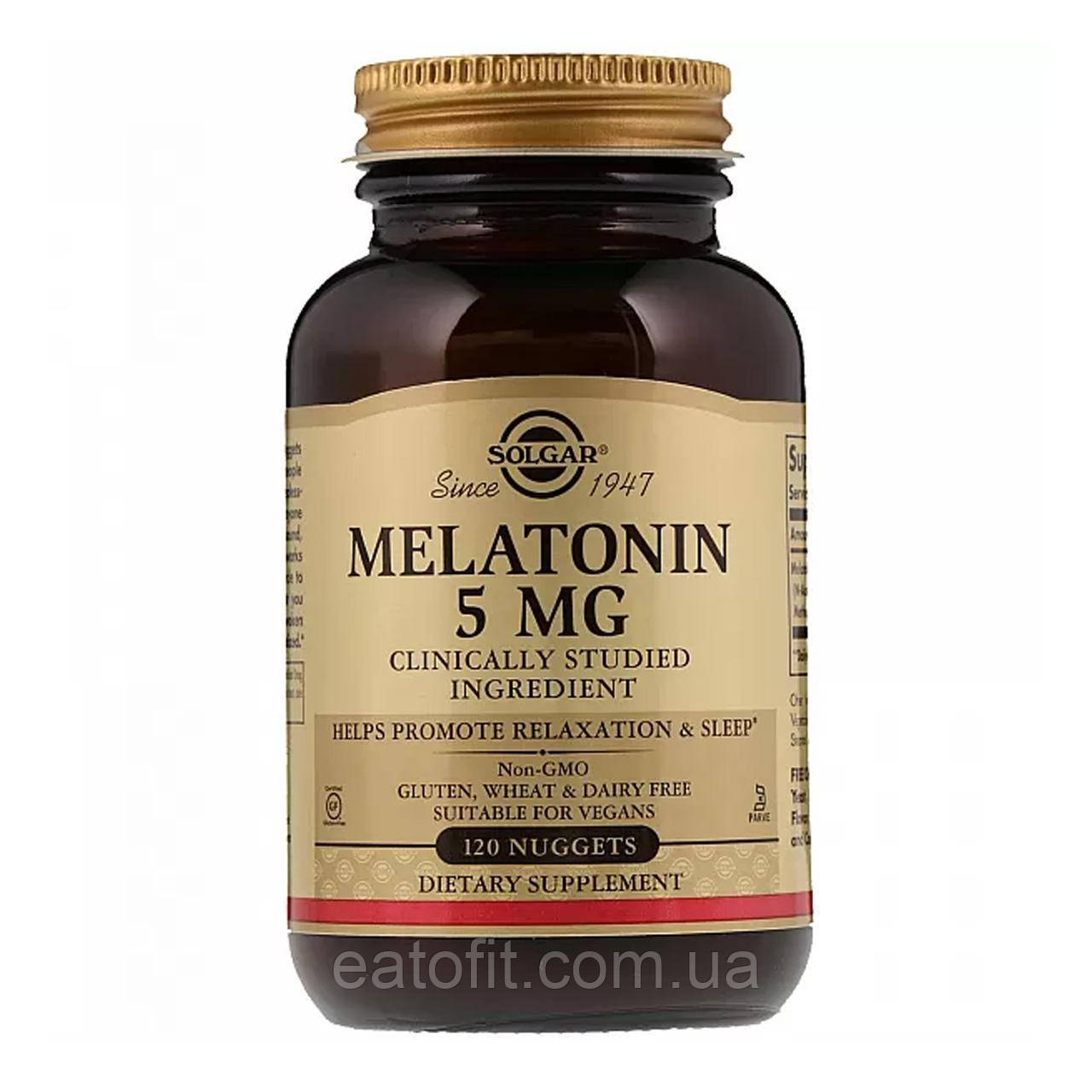 Мелатонін, Melatonin, Solgar, 5 мг, 120 жувальних таблеток SOL-01937, фото 1