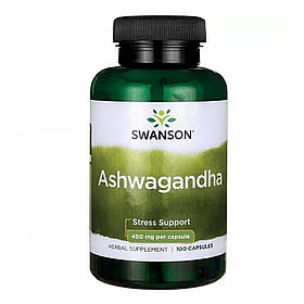 Ашвагандха, Ashwagandha, Swanson, корінь, 450 мг, 100 капсул SWV-01957