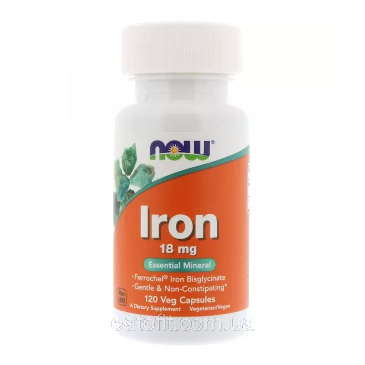 Залізо, Iron, Now Foods, 18 мг, 120 вегетаріанських капсул NOW-01443, фото 1