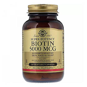 Біотин, Biotin, Solgar, 5000 мкг, 50 вегетаріанських капсули SOL-00313