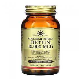 Біотин, Biotin, Solgar, висока ефективність, 10000 мкг, 120 капсул SOL-52392