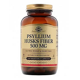 Подорожник, Psyllium Husks Fiber, Solgar, клітковина лушпиння, 500 мг, 200 вегетаріанських капсул SOL-02315