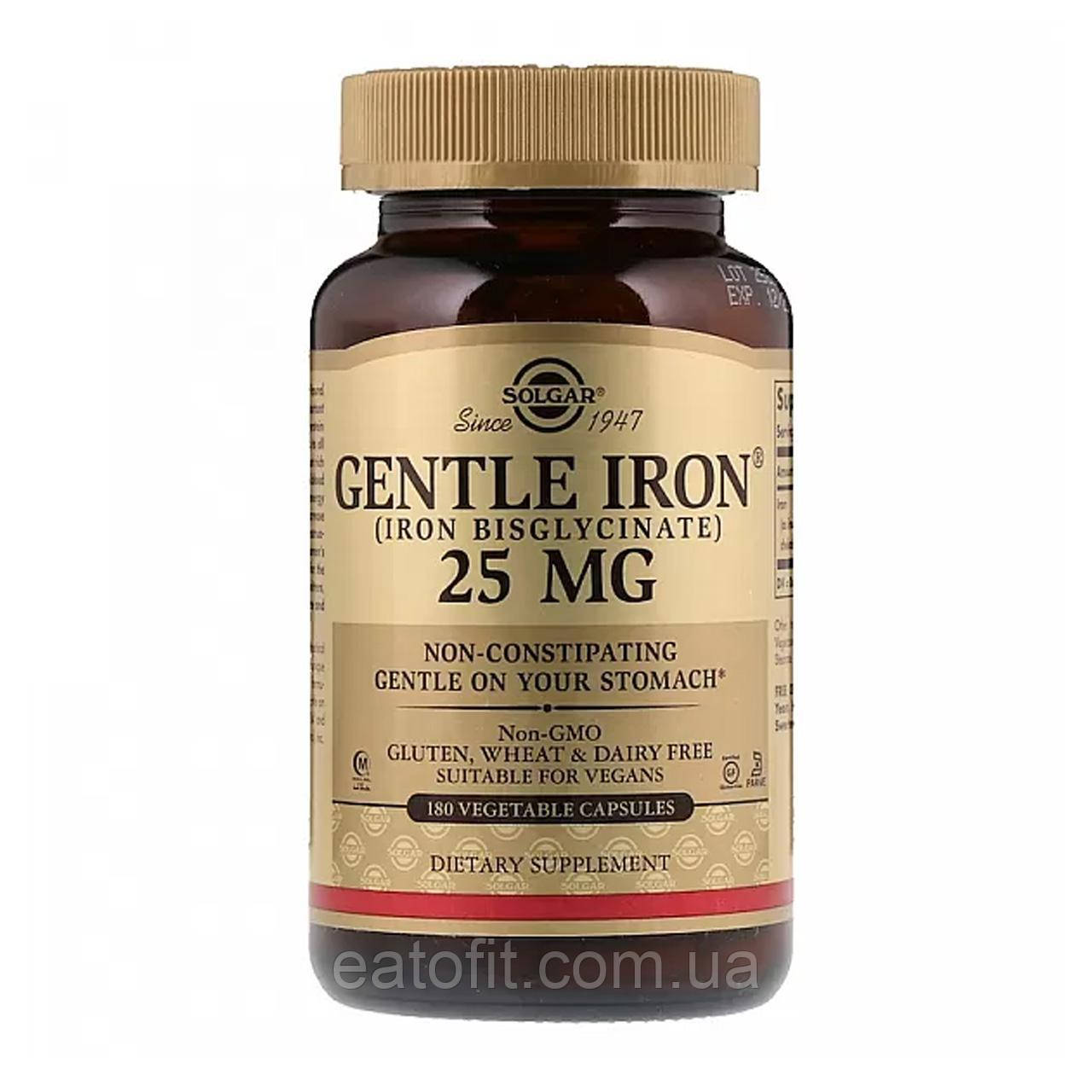 Залізо, Gentle Iron, Solgar, 25 мг, 180 вегетаріанських капсул SOL-01250, фото 1