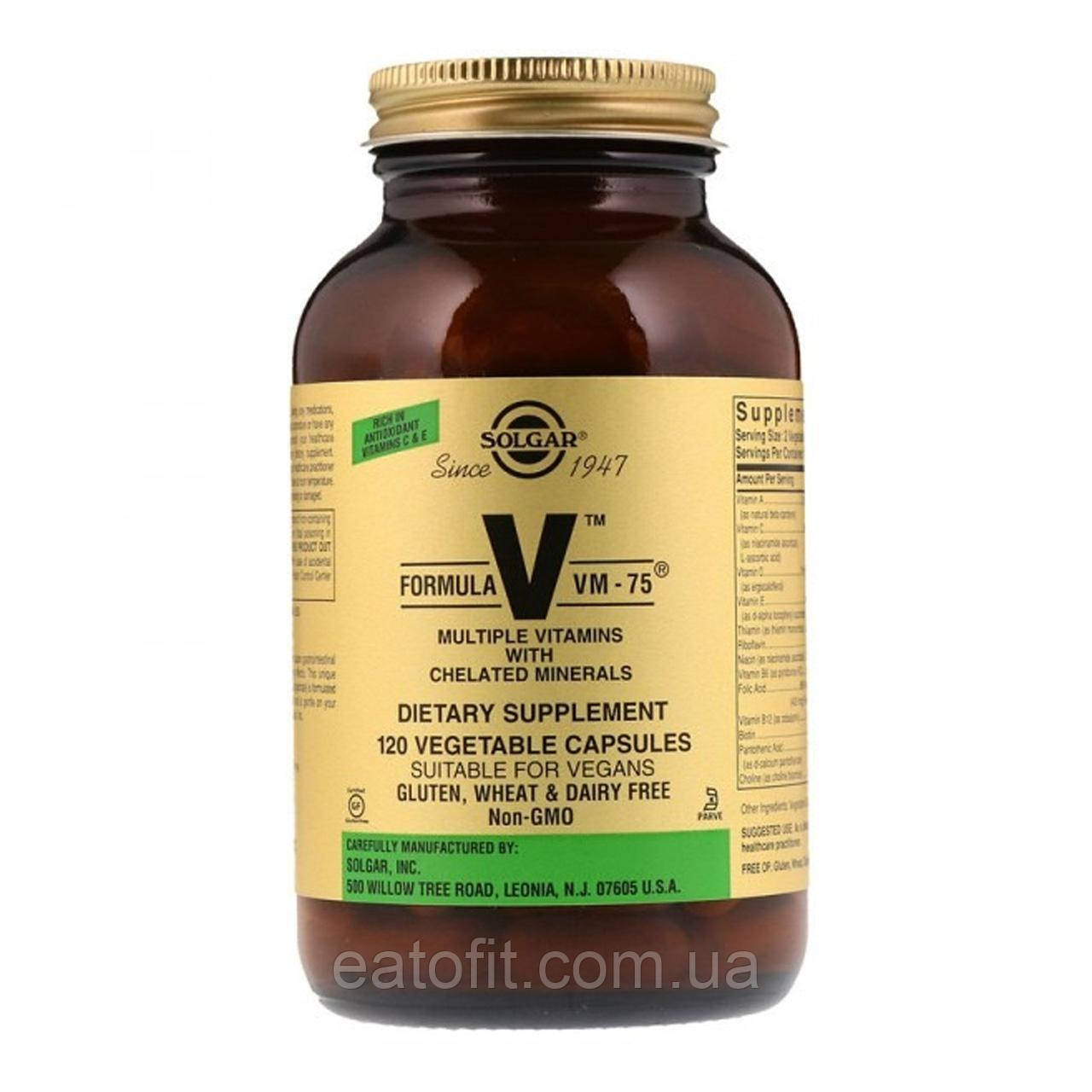 Мультивітаміни, формула VM-75 (Multiple Vitamins), Solgar, 120 капсул SOL-01167