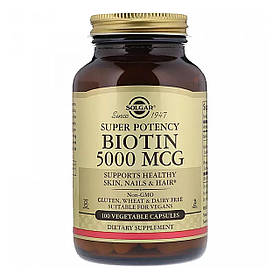 Біотин, Biotin, Solgar, 5000 мкг, 100 капсул SOL-00314
