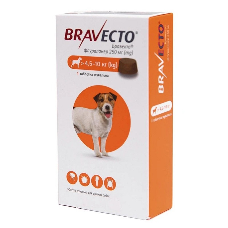 Таблетка Бравето від бліх і кліщів для собак 4,5-10 кг No1 Bravecto