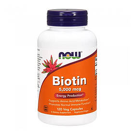 Біотин, Biotin, Now Foods, 5000 мкг, 120 вегетаріанських капсул NOW-00474
