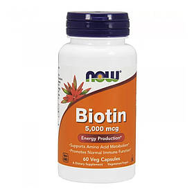 Біотин, Biotin, Now Foods, 5000 мкг, 60 капсул NOW-00471