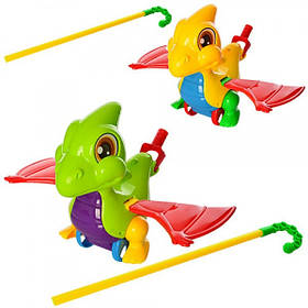 Каталка 0360 на палиці, дракончик, махає крилами, 2 кольори, музичний, 20-21-13 см.