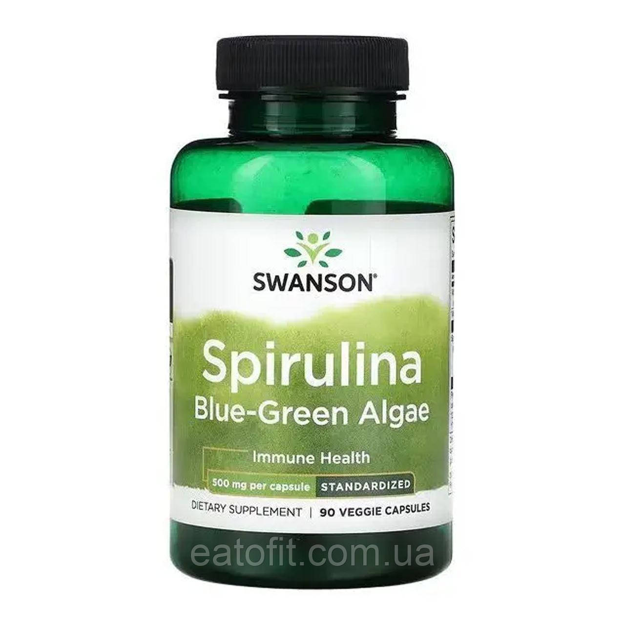 Спіруліна, Spirulina, Swanson, синьо-зелені водорості, 500 мг, 90 рослинних капсул SWV-02948