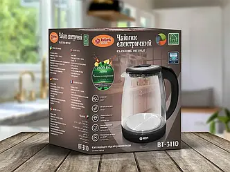 Чайник електричний скляний без квітки 1,8л 2400Вт синє LED-підсвічування BITEK BT-3110 12шт 7933