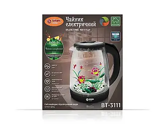 Чайник електричний скляний з квіткою 1,8л 2400Вт синє LED-підсвічування BITEK BT-3111 12шт 9467