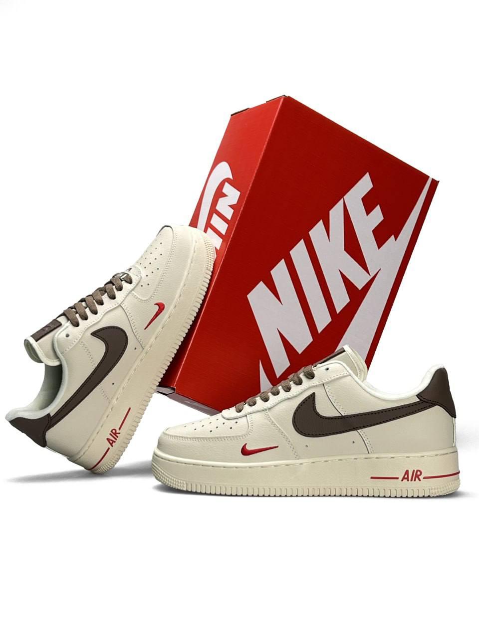 Чоловічі шкіряні кросівки Nike Air Force 1 Low New Beige Brown, чоловічі кеди Найк шкіра бежеві. Чоловіче взуття