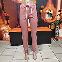 Штани жіночі трикотаж двонитка спортивні кишені шнурок 42 пудра