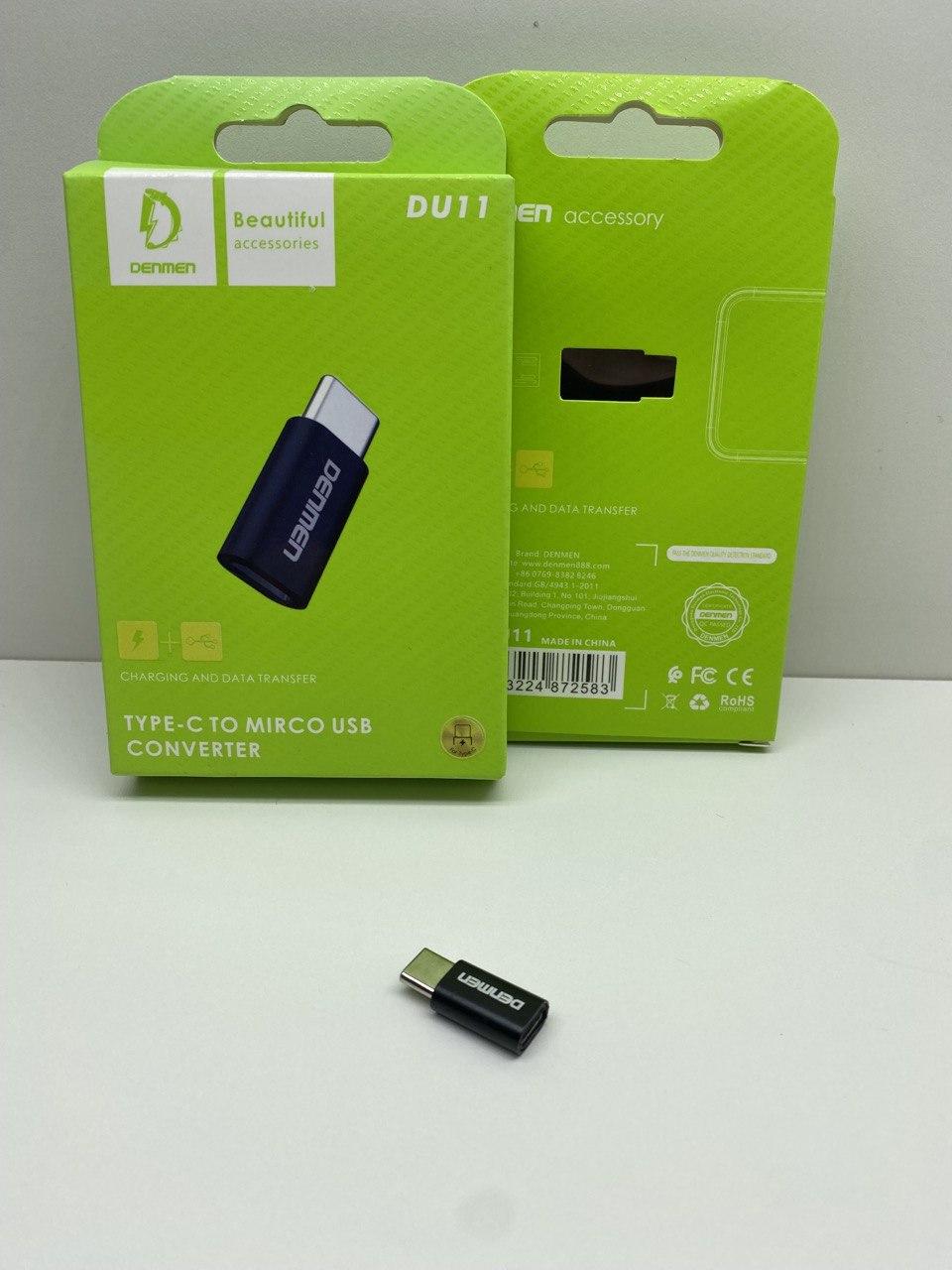 Перехідник Denmen DU11 2in1 Type-C to Micro audio converter (Чорний)