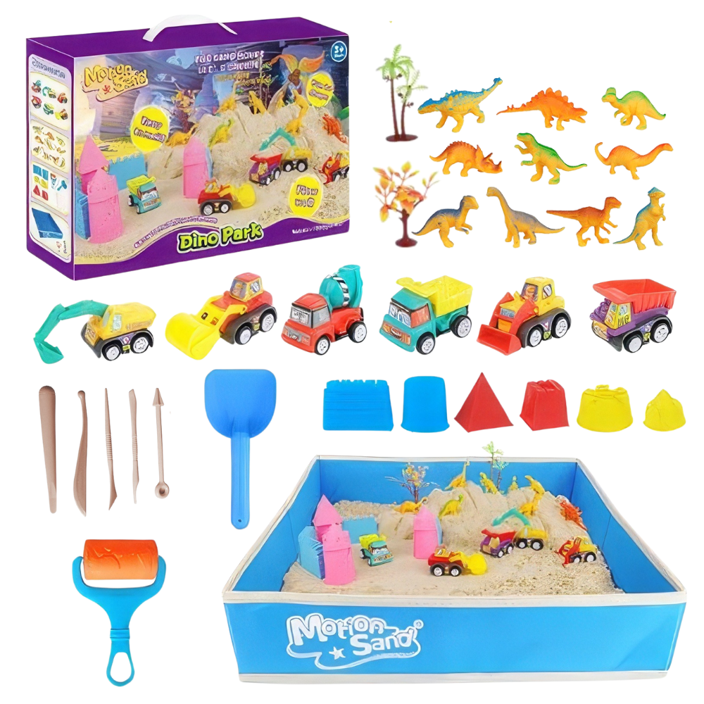 Кінетичний пісок для дітей "Парк динозаврів", маса для ліплення набір для творчості з формами для ліплення, фото 1
