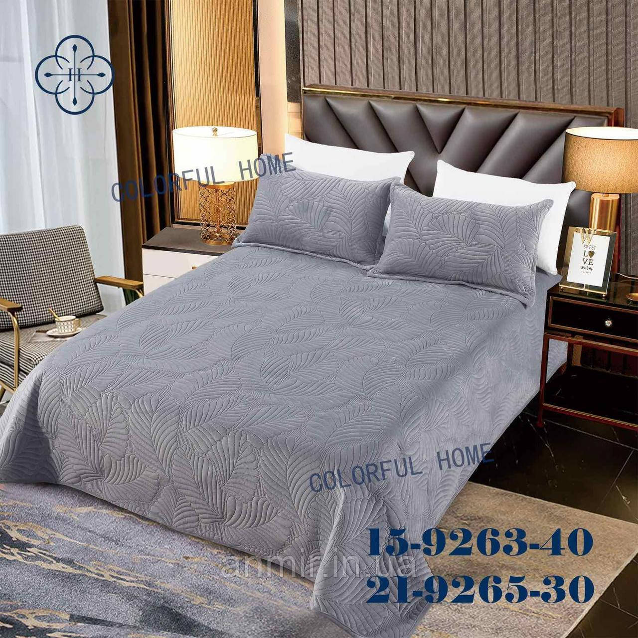 Покривало на ліжко велюрове з наволочками ЛИСТЯ розмір 220х230 см, кольору міксом