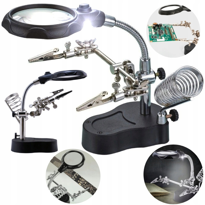 Утримувач третя рука Bigstren тримач для паяльника з LED підсвічуванням і лупою (1912)