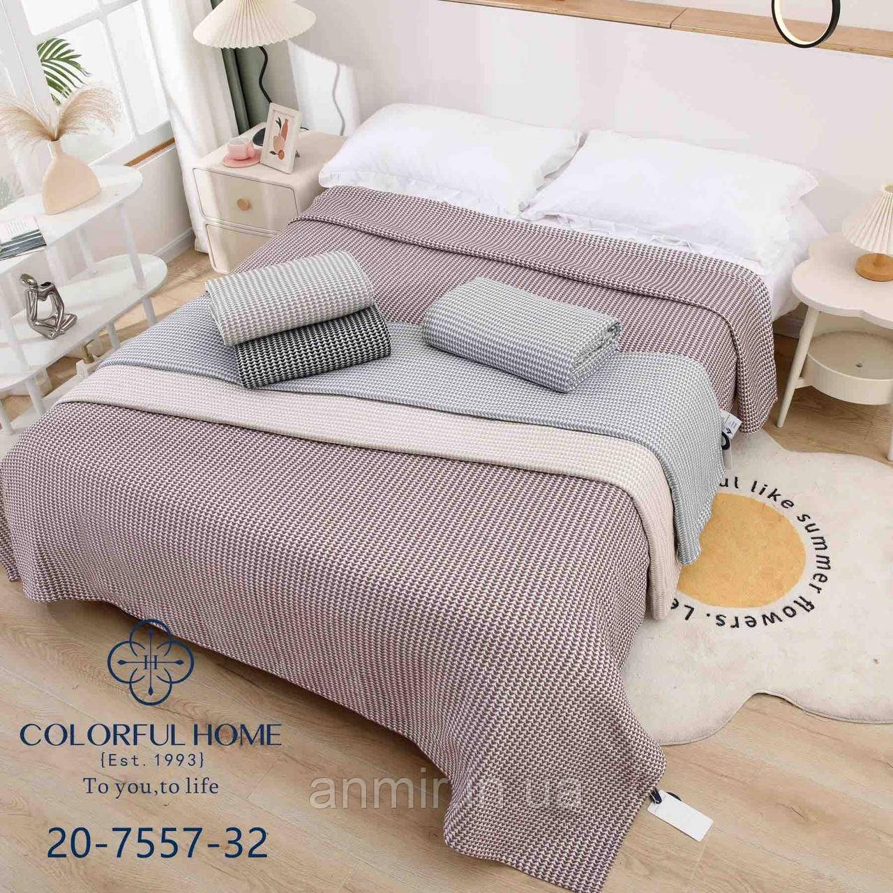 Покривало-плед на ліжко бавовна ЛАПКА розмір Євро 200х230 см, кольору міксом