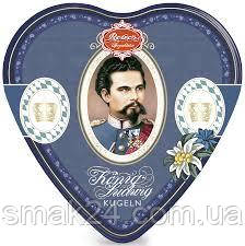 Апельсиновий марципан у молочному шоколаді König Ludwig Kugel 3er Herzdose Reber Німеччина (3шт) 60г