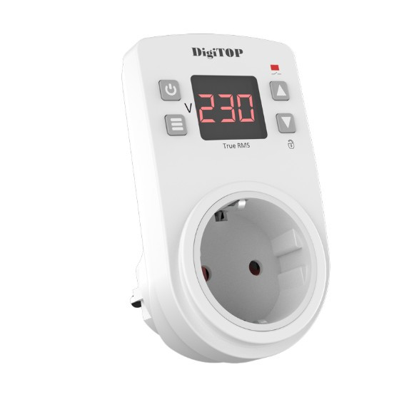 Побутове захисне реле за напругою VP-10AR в розетку однофазне, 10А, 2200Вт, 120-270В, з індикатором напруги, фото 1